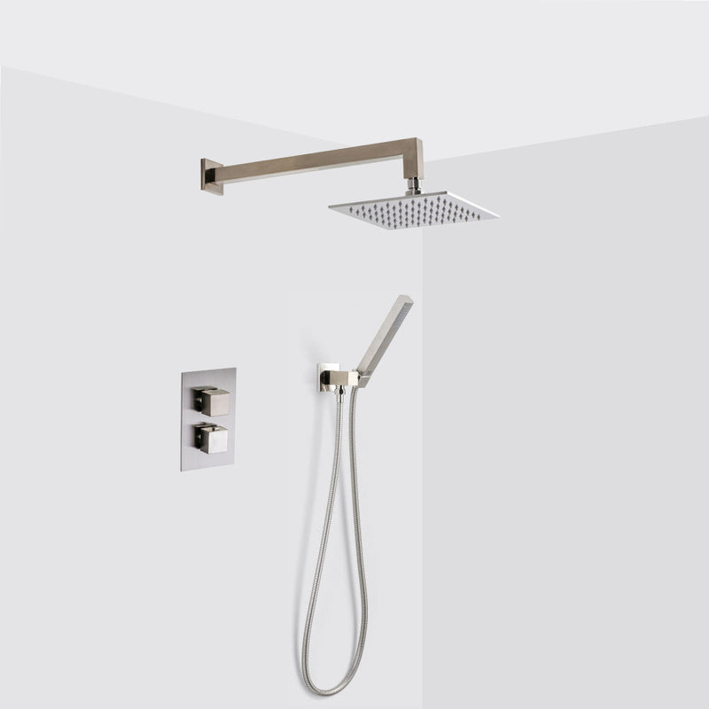 Devon 2-3 Way Shower Set With Hand Shower Set - Wall Mount - 8" Brass/Brushed Nickel