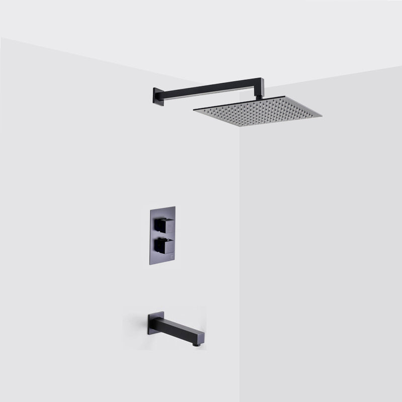 Devon 2-3 Way Shower Set With Tub Spout - Wall Mount - 12" Brass/Matt Black