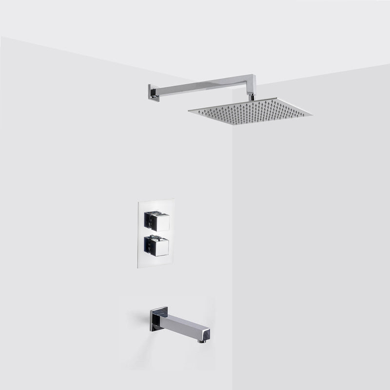 Devon 2-3 Way Shower Set With Tub Spout - Wall Mount - 12" Brass/Polished Chrome