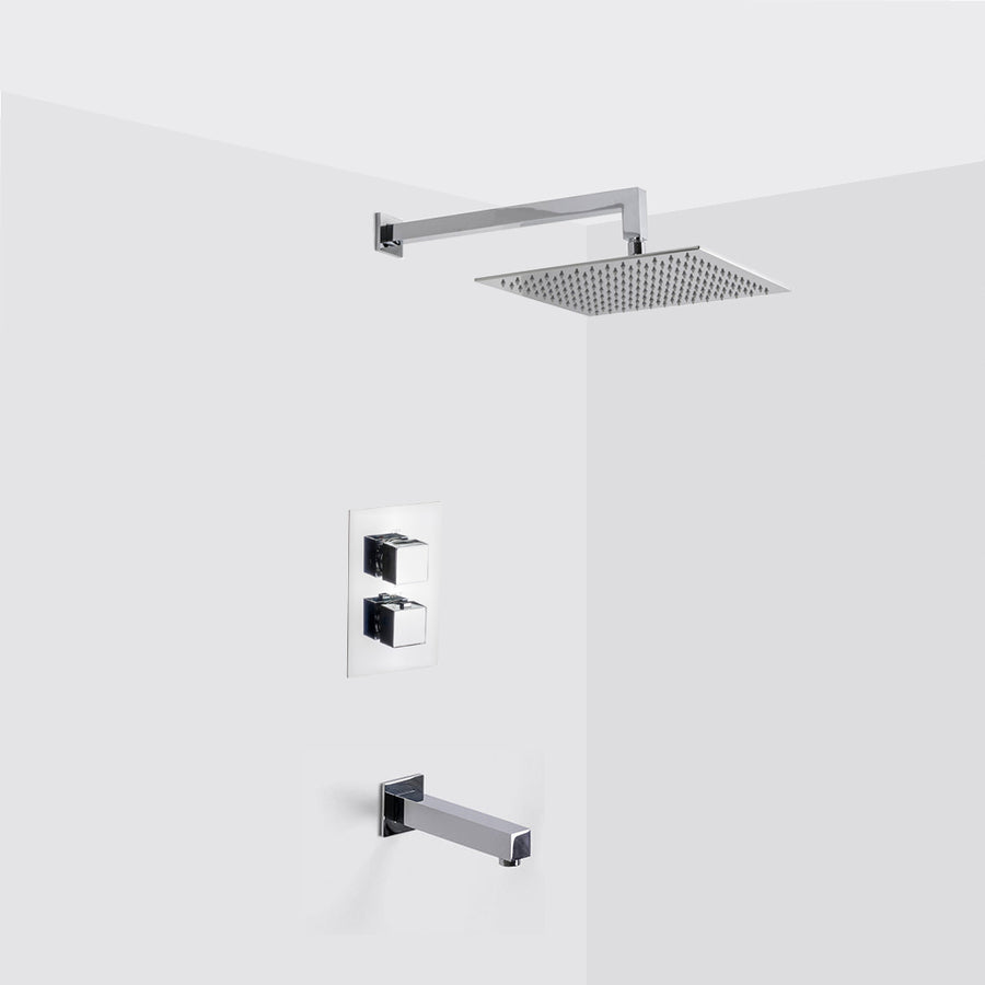 Devon 2-3 Way Shower Set With Tub Spout - Wall Mount - 12" Brass/Polished Chrome
