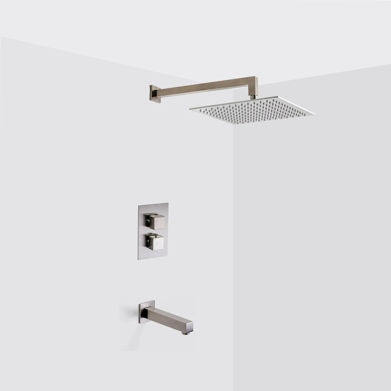 Devon 2-3 Way Shower Set With Tub Spout - Wall Mount - 12" Brass/Brushed Nickel