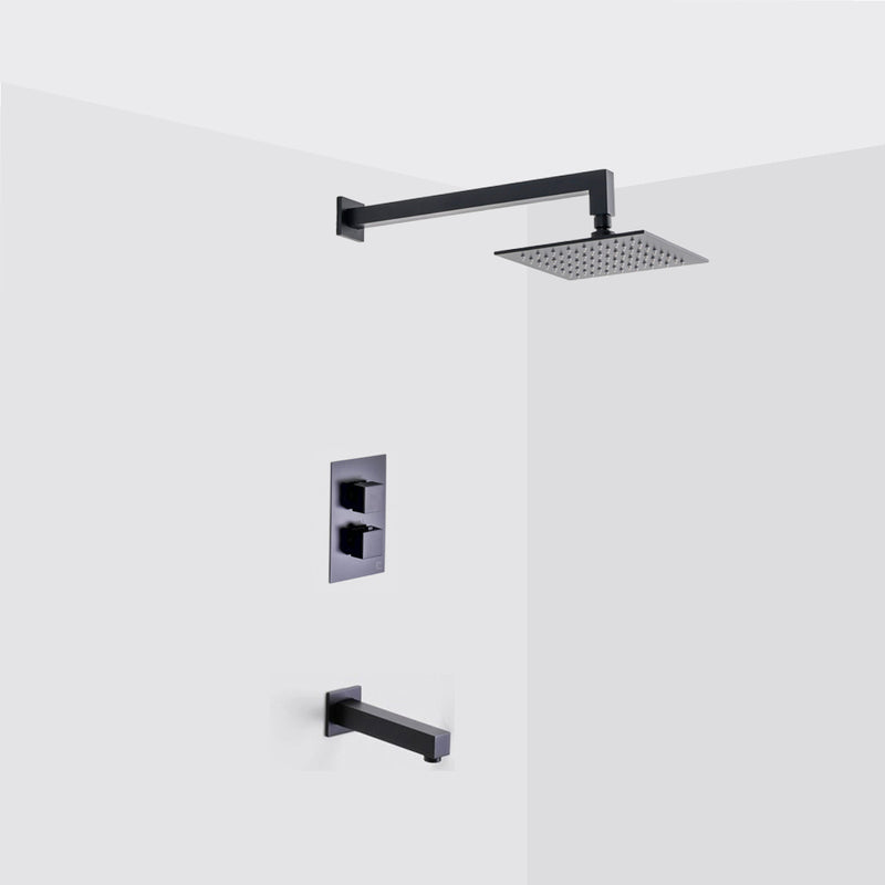 Devon 2-3 Way Shower Set With Tub Spout - Wall Mount - 8" Brass/Matt Black