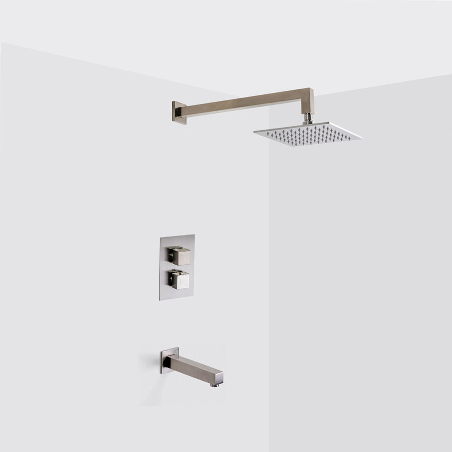 Devon 2-3 Way Shower Set With Tub Spout - Wall Mount - 8" Brass/Brushed Nickel