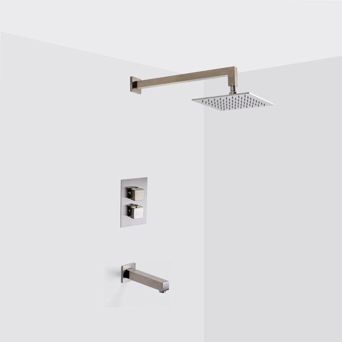 Devon 2-3 Way Thermostatic Trim Complete Shower Set - Wall Mount - 8" Brass/Brushed Nickel