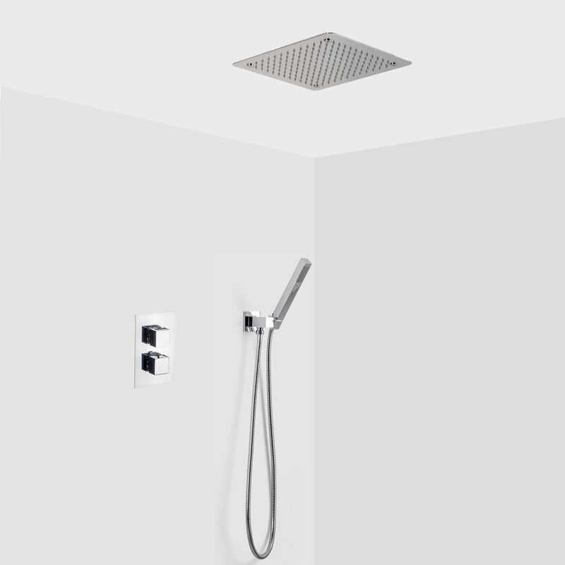 Devon 2-3 Way Shower Set With Hand Shower Set - Flush Mount - 12" Brass/Polished Chrome