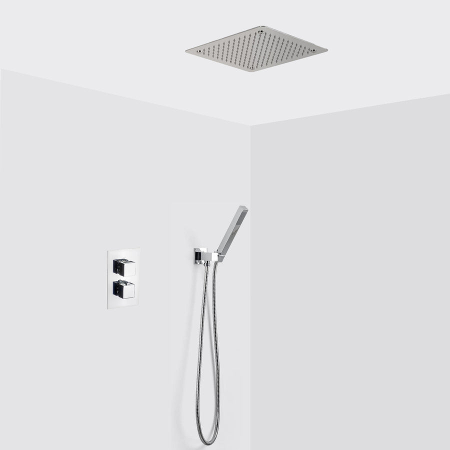 Devon 2-3 Way Shower Set With Hand Shower Set - Flush Mount - 12" Brass/Polished Chrome