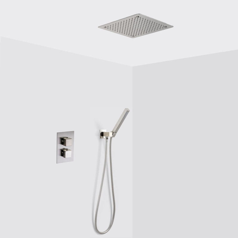 Devon 2-3 Way Shower Set With Hand Shower Set - Flush Mount - 12" Brass/Brushed Nickel