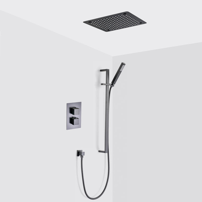 Devon 2-3 Way Shower Set With Hand Shower Column Set - Flush Mount - 12" Brass/Matt Black