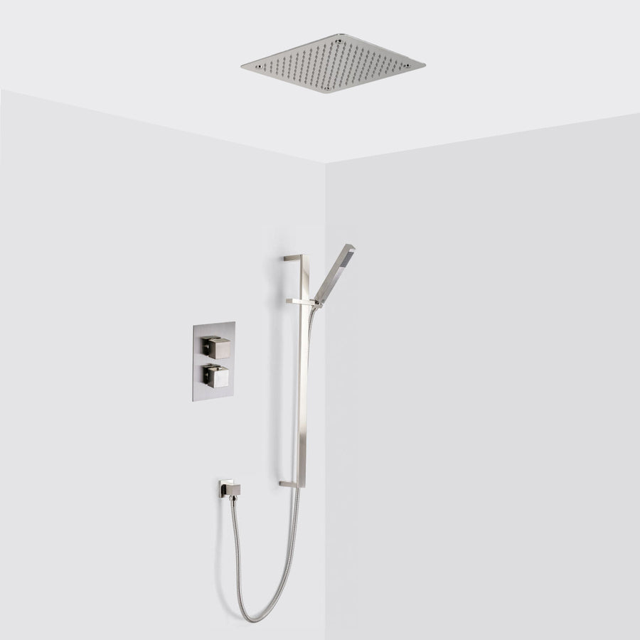 Devon 2-3 Way Shower Set With Hand Shower Column Set - Flush Mount - 12" Brass/Brushed Nickel