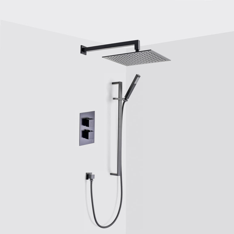 Devon 2-3 Way Shower Set With Hand Shower Column Set - Wall Mount - 12" Brass/Matt Black