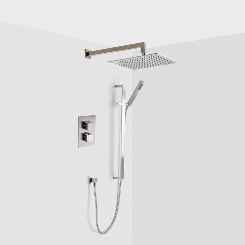 Devon 2-3 Way Shower Set With Hand Shower Column Set - Wall Mount - 12" Brass/Brushed Nickel