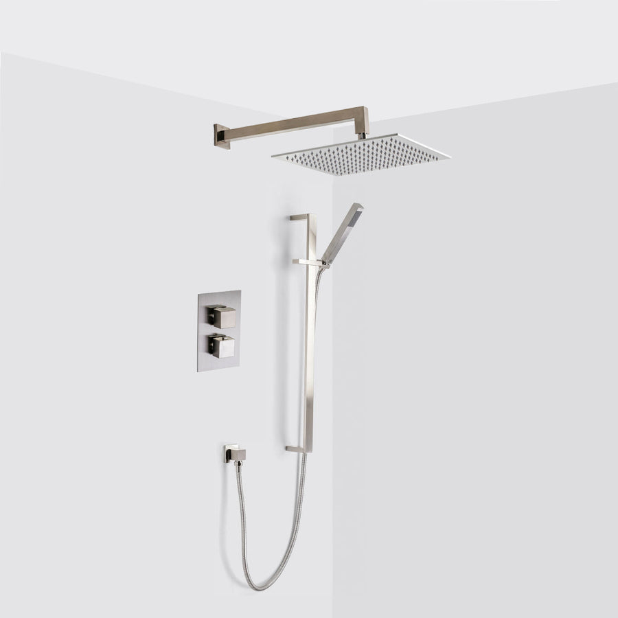 Devon 2-3 Way Shower Set With Hand Shower Column Set - Wall Mount - 12" Brass/Brushed Nickel