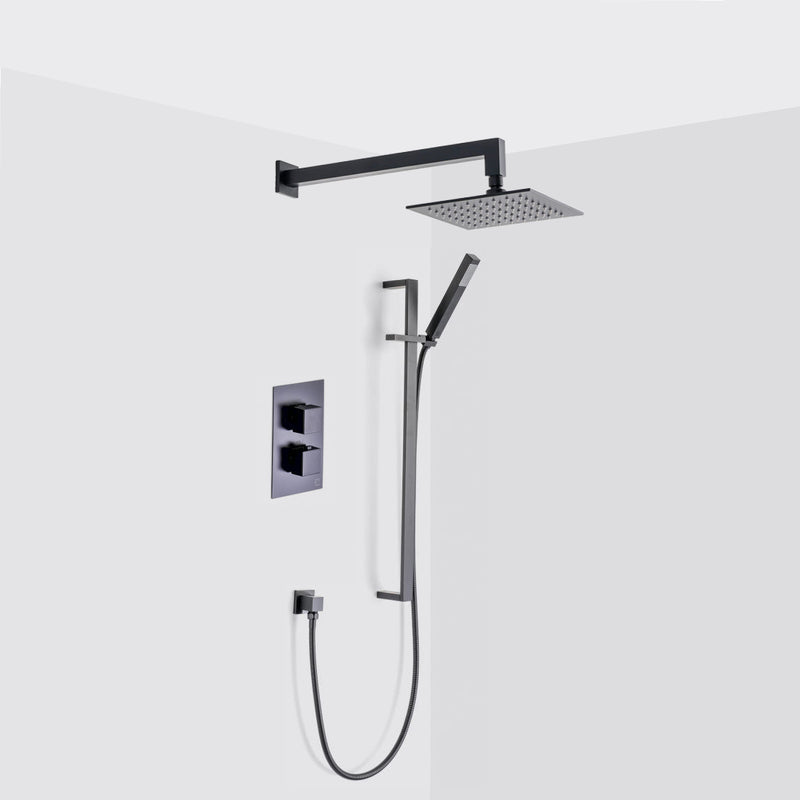 Devon 2-3 Way Shower Set With Hand Shower Column Set - Wall Mount - 8" Brass/Matt Black