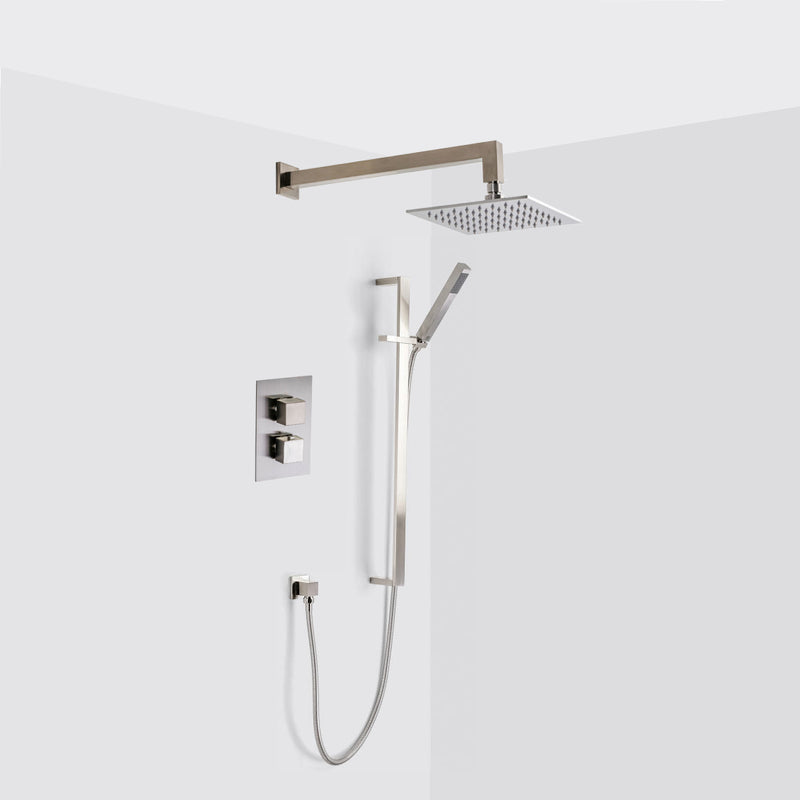 Devon 2-3 Way Shower Set With Hand Shower Column Set - Wall Mount - 8" Brass/Brushed Nickel