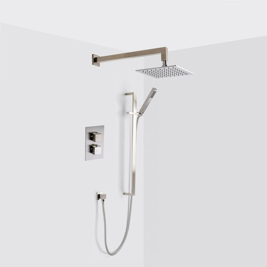 Devon 2-3 Way Shower Set With Hand Shower Column Set - Wall Mount - 8" Brass/Brushed Nickel