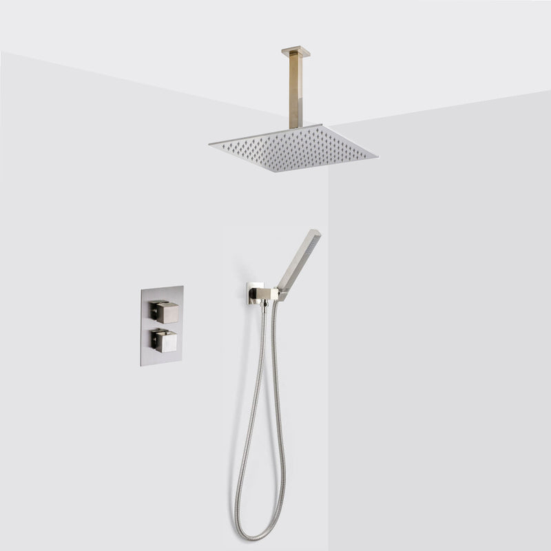 Devon 2-3 Way Shower Set With Hand Shower Set - Ceiling Mount - 12" Brass/Brushed Nickel