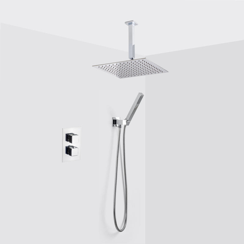 Devon 2-3 Way Shower Set With Hand Shower Set - Ceiling Mount - 12" Brass/Polished Chrome