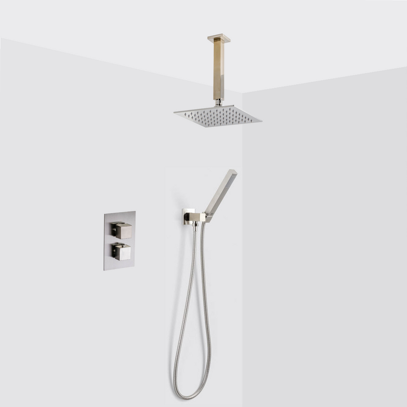 Devon 2-3 Way Shower Set With Hand Shower Set - Ceiling Mount - 8" Brass/Brushed Nickel