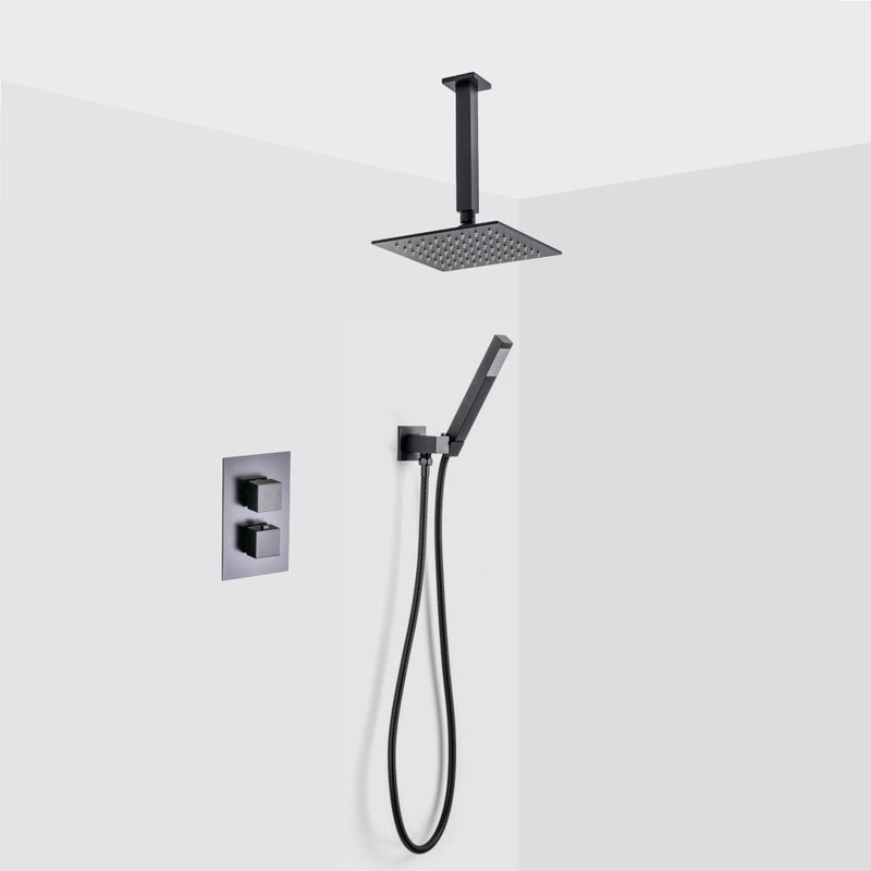 Devon 2-3 Way Shower Set With Hand Shower Set - Ceiling Mount - 8" Brass/Matt Black