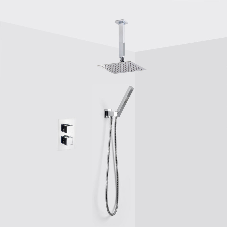 Devon 2-3 Way Shower Set With Hand Shower Set- Ceiling Mount - 8" Brass/Polished Chrome