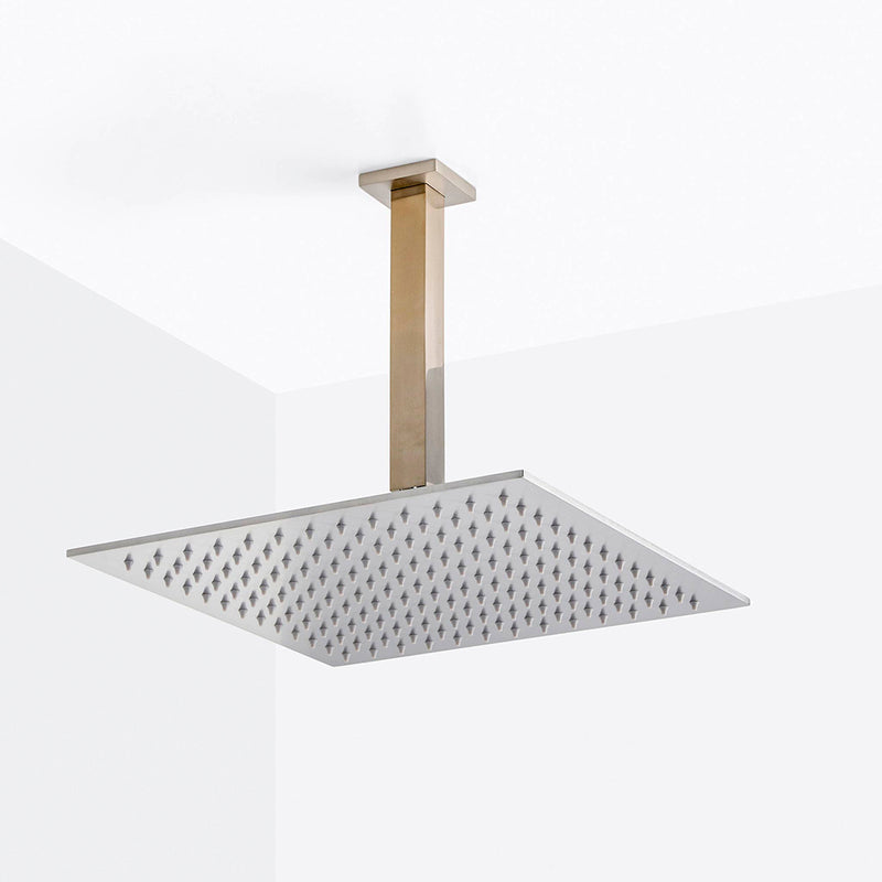Devon 3 Way Thermostatic Complete Shower Set: 12" Ceiling & 4" Wall Mount Shower Heads with Handheld - Brass/Brushed Nickel