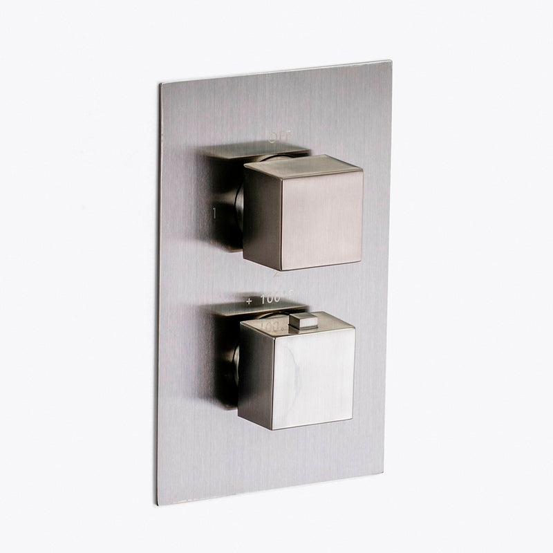 Devon 3 Way Thermostatic Complete Shower Set: 12" Ceiling & 4" Wall Mount Shower Heads with Handheld - Brass/Brushed Nickel