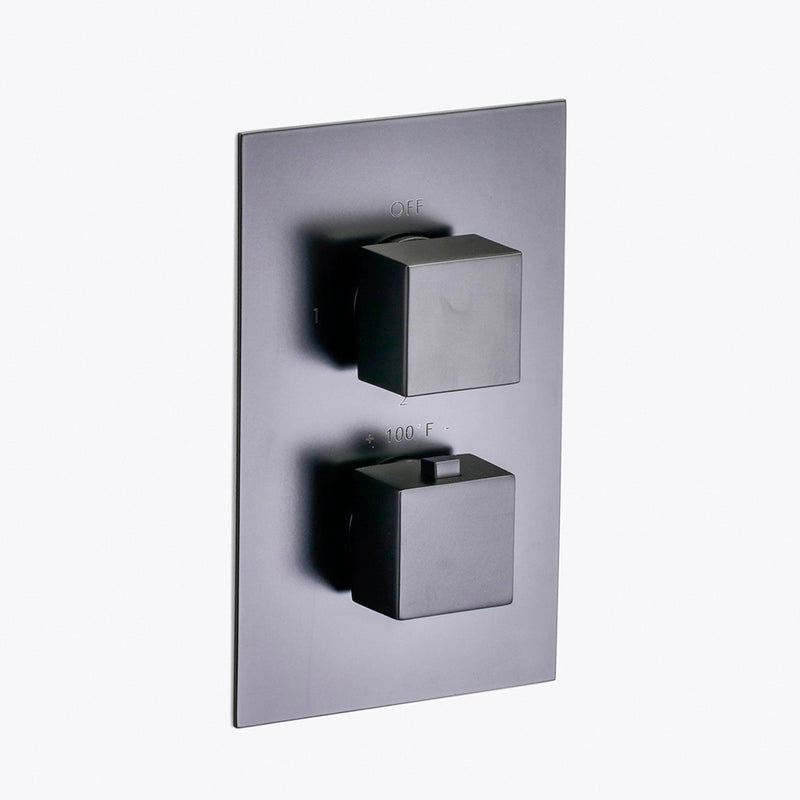Devon 3 Way Thermostatic Complete Shower Set: 12" Ceiling & 4" Wall Mount Shower Heads with Handheld - Brass/Matt Black