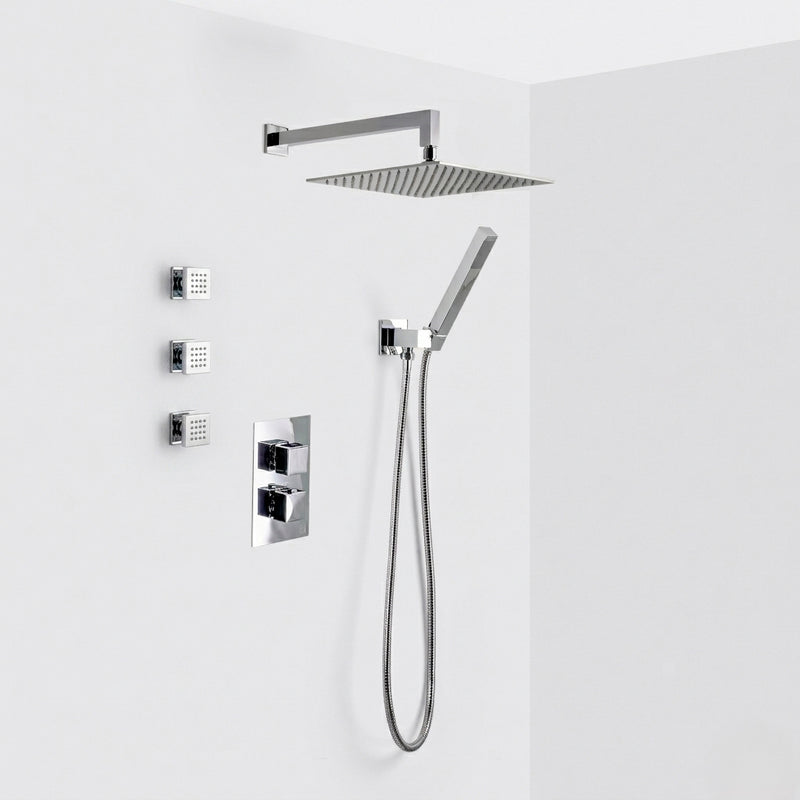 Devon 3 Way Thermostatic Complete Shower Set - Wall Mount - 12" Brass/Polished Chrome