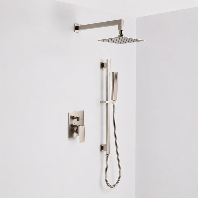 Devon 2 Way Pressure Balance Complete Shower Set - Wall Mount - 8" Brass/Brushed Nickel