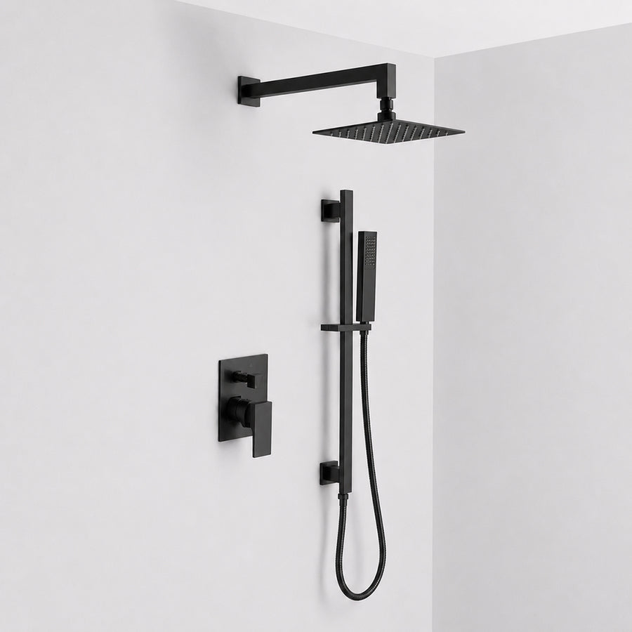 Devon 2 Way Pressure Balance Complete Shower Set - Wall Mount - 8" Brass/Matt Black