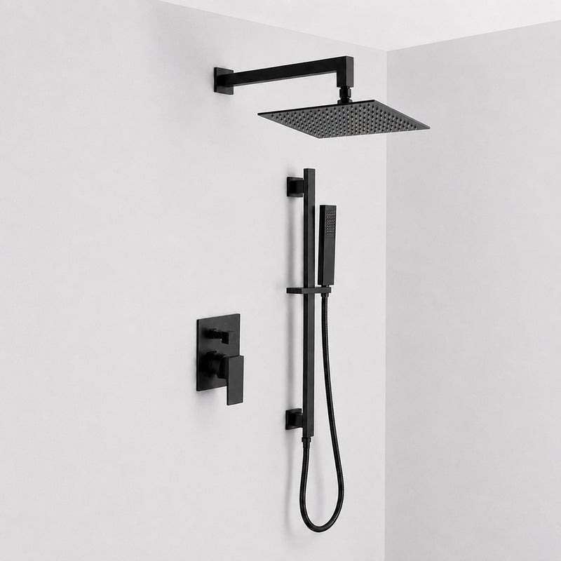 Devon 2 Way Pressure Balance Complete Shower Set - Wall Mount - 12" Brass/Matt Black