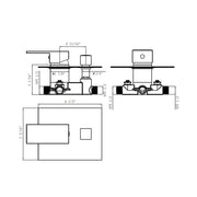 Technical drawing of a bathroom vanity setup with dimensions