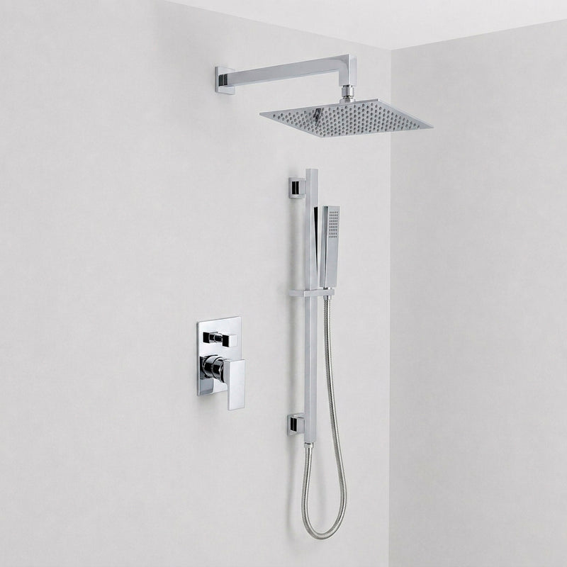 Devon 2 Way Pressure Balance Complete Shower Set - Wall Mount - 12" Brass/Polished Chrome