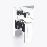 A modern wall-mounted thermostatic shower valve trim with a polished chrome finish, featuring a single lever handle and a square control knob, shown against a plain white background.