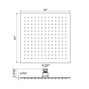 Technical drawing of a square pegboard with dimensions and hole spacing