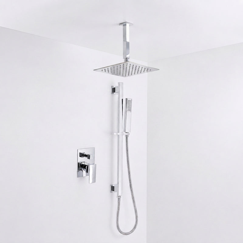 Devon 2 Way Pressure Balance Complete Shower Set - Ceiling Mount - 8" Brass/Polished Chrome