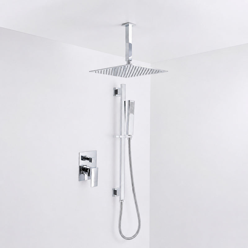 Devon 2 Way Pressure Balance Complete Shower Set - Ceiling Mount - 12" Brass/Polished Chrome