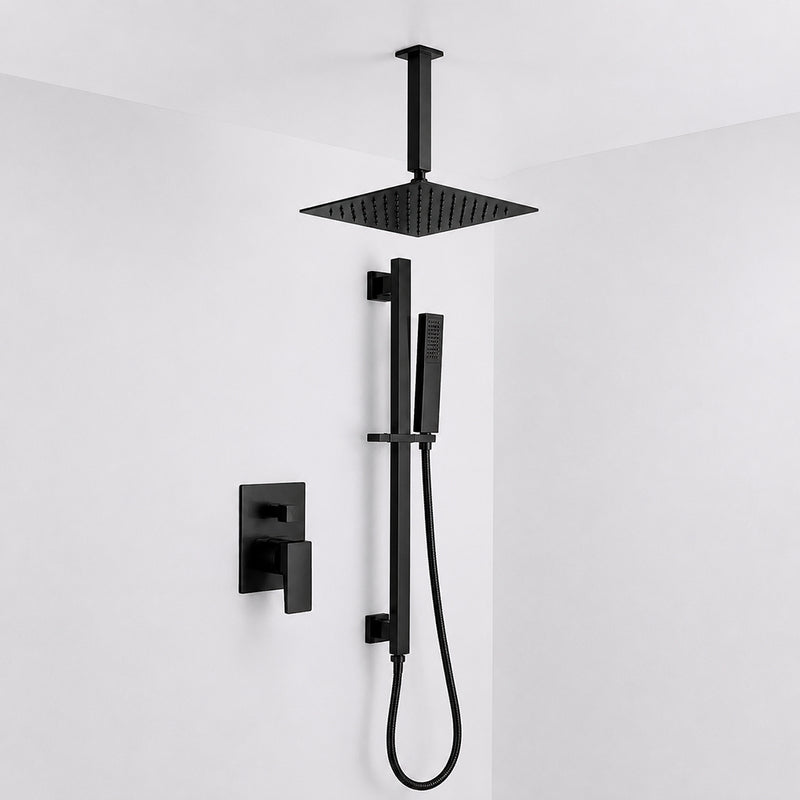 Devon 2 Way Pressure Balance Complete Shower Set - Ceiling Mount - 8" Brass/Matt Black
