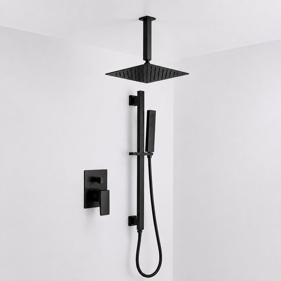 Devon 2 Way Pressure Balance Complete Shower Set - Ceiling Mount - 8" Brass/Matt Black
