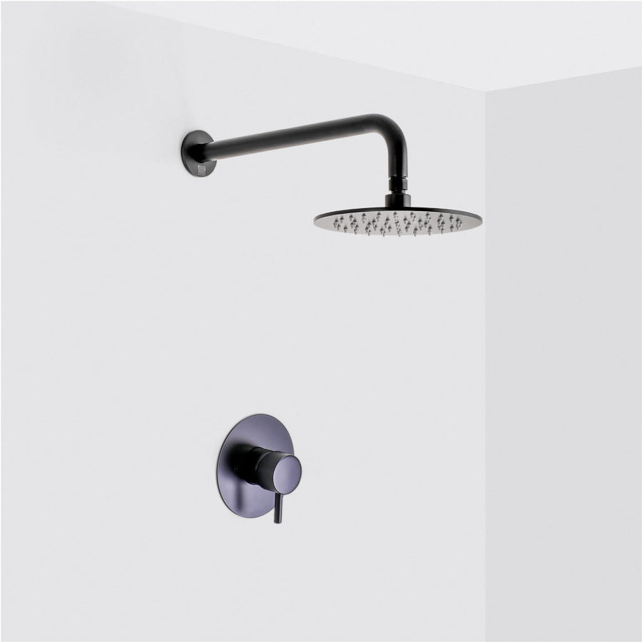 Metro 1-Way Pressure Balance Trim Complete Shower Set - Wall Mount - 8" Brass/Matt Black