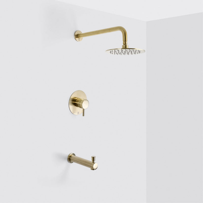 Metro 1-Way Pressure Balance Trim Complete Shower Set - Wall Mount - 8" Brass/Satin Brass