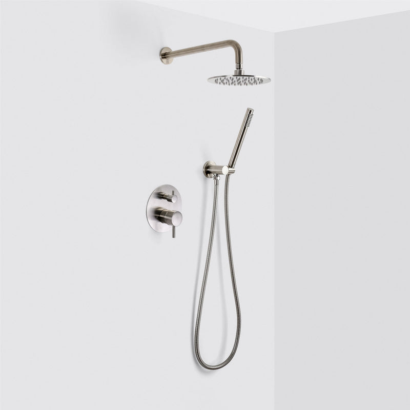 Metro 2-Way Pressure Balance Trim Complete Shower Set - Wall Mount - 8" Brass/Brushed Nickel
