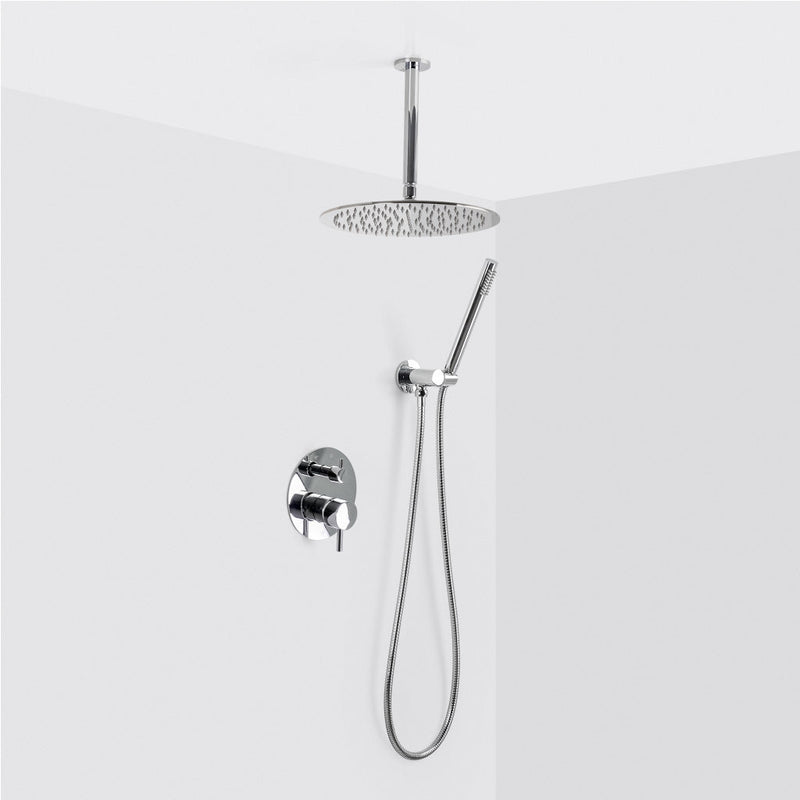 Metro 2-Way Pressure Balance Trim Complete Shower Set - Ceiling Mount - 12" Brass/Polished Chrome