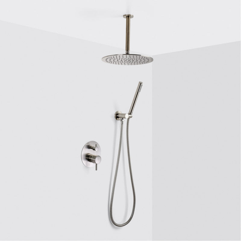 Metro 2-Way Pressure Balance Trim Complete Shower Set - Ceiling Mount - 12" Brass/Brushed Nickel