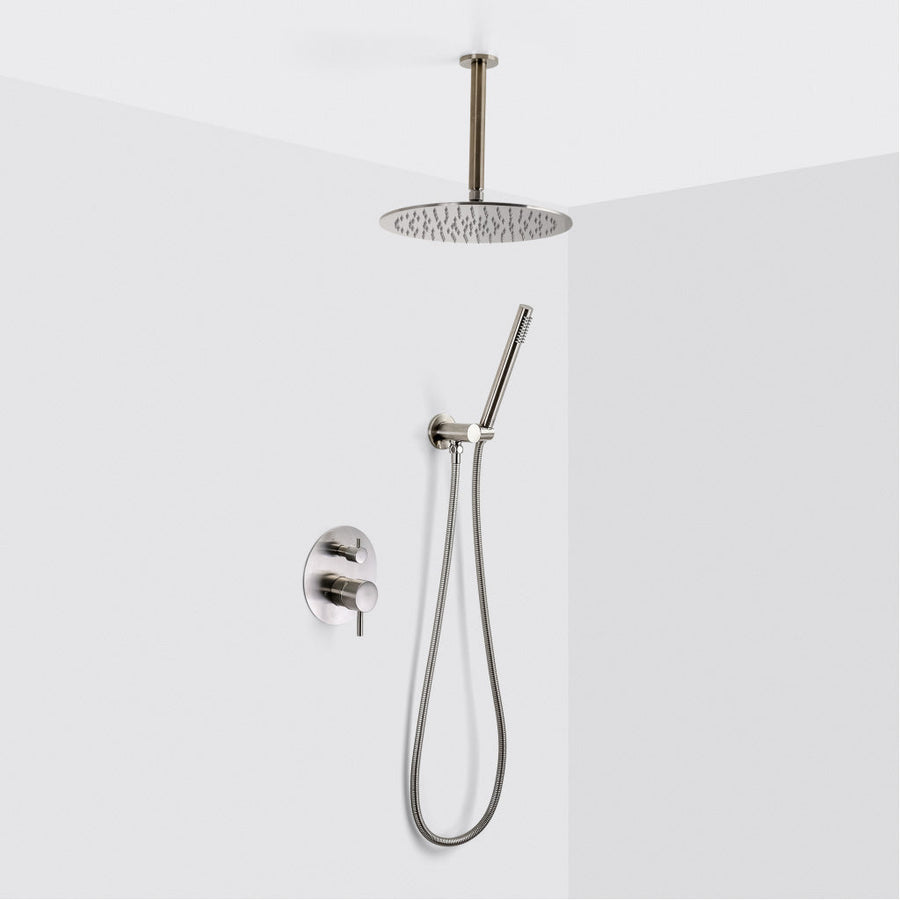 Metro 2-Way Pressure Balance Trim Complete Shower Set - Ceiling Mount - 12" Brass/Brushed Nickel