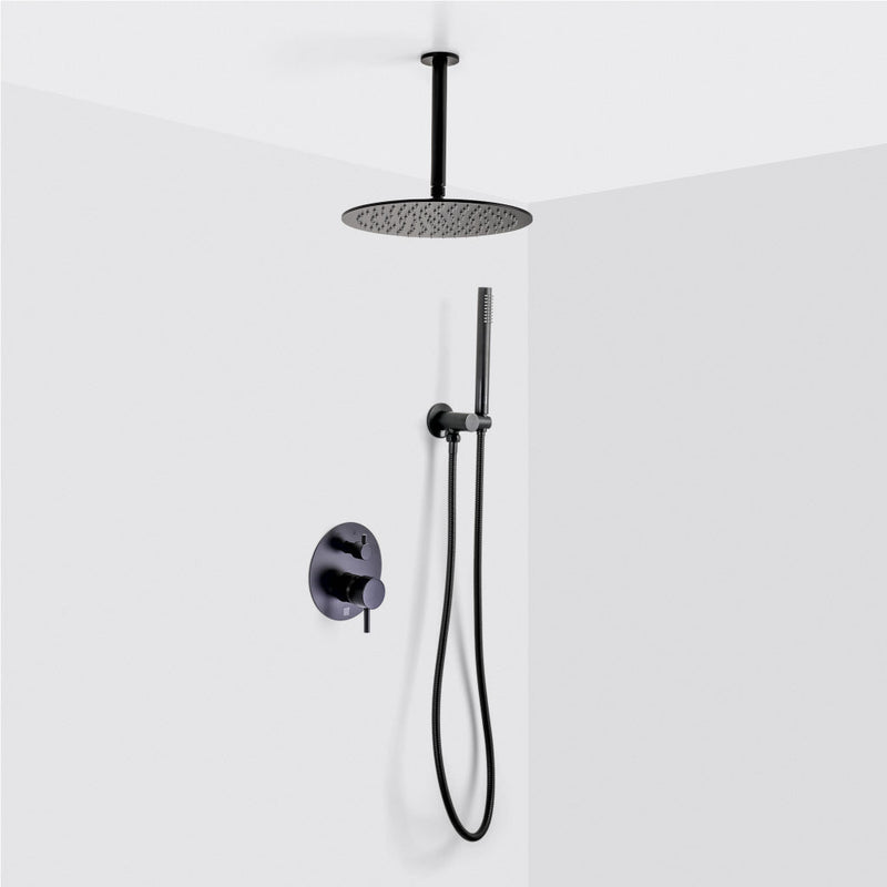 Metro 2-Way Pressure Balance Trim Complete Shower Set - Ceiling Mount - 12" Brass/Matt Black