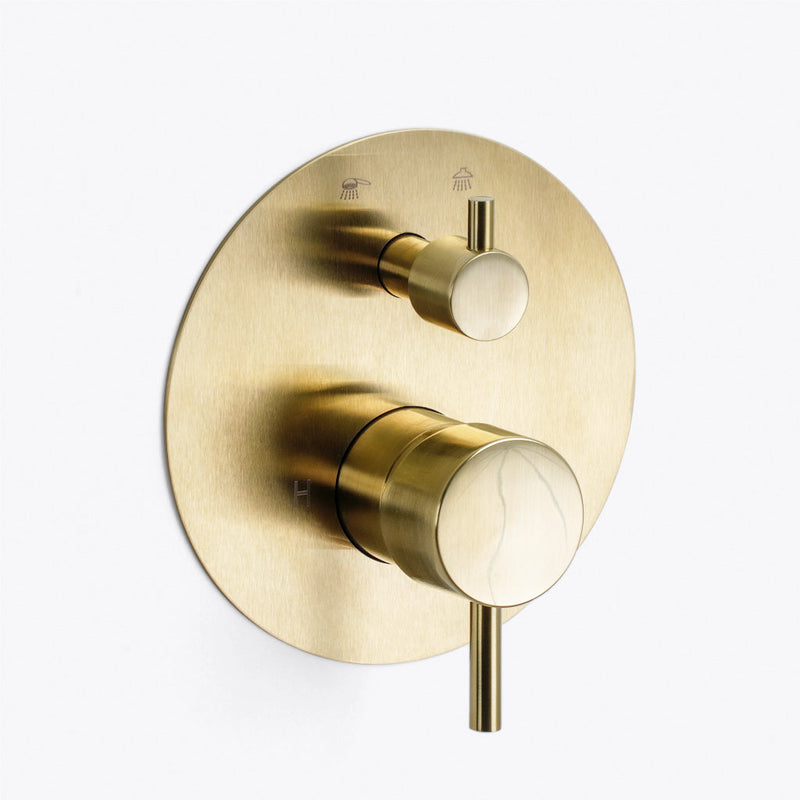 Metro 2-Way Pressure Balance Trim Complete Shower Set - Ceiling Mount - 12" Brass/Satin Brass