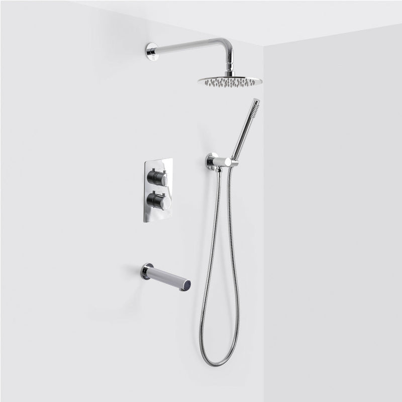 Metro 3-Way Thermostatic Trim Complete Shower Set - Wall Mount - 8" Brass/Polished Chrome
