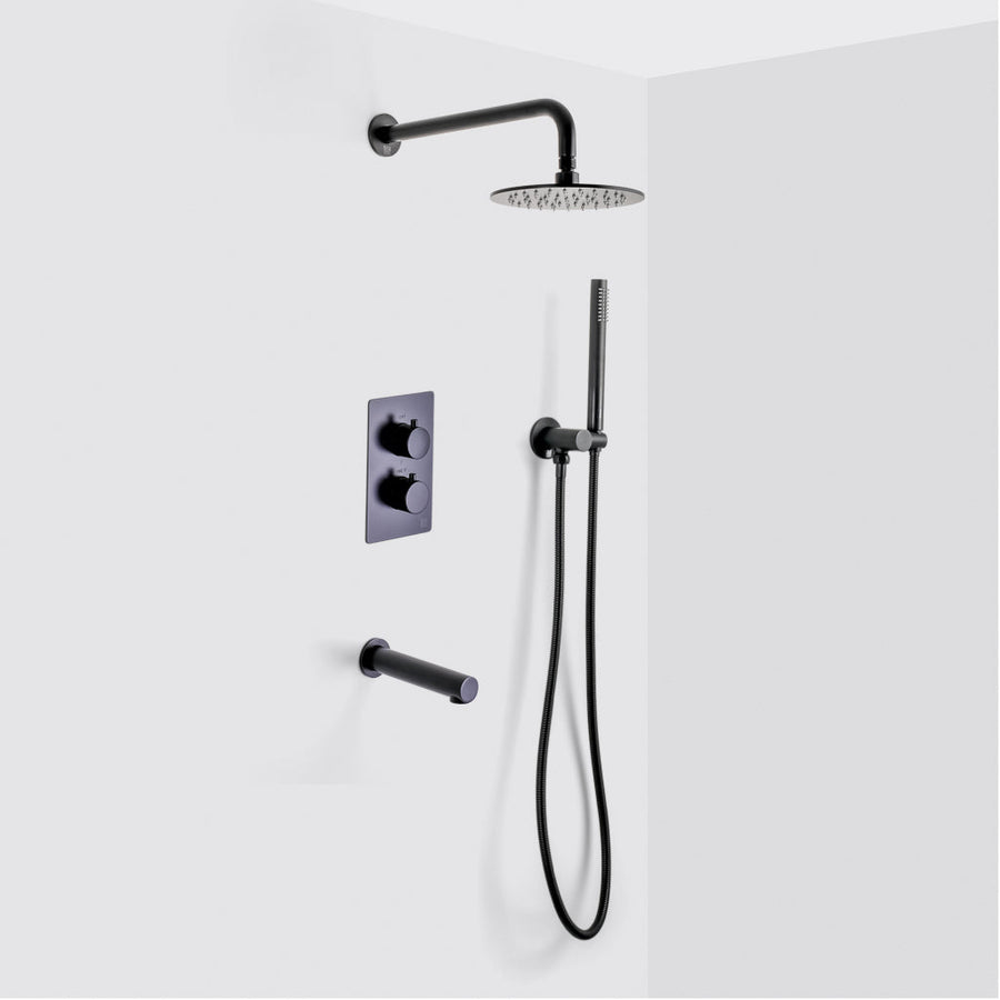 Metro 3-Way Thermostatic Trim Complete Shower Set - Wall Mount - 8" Brass/Matt Black