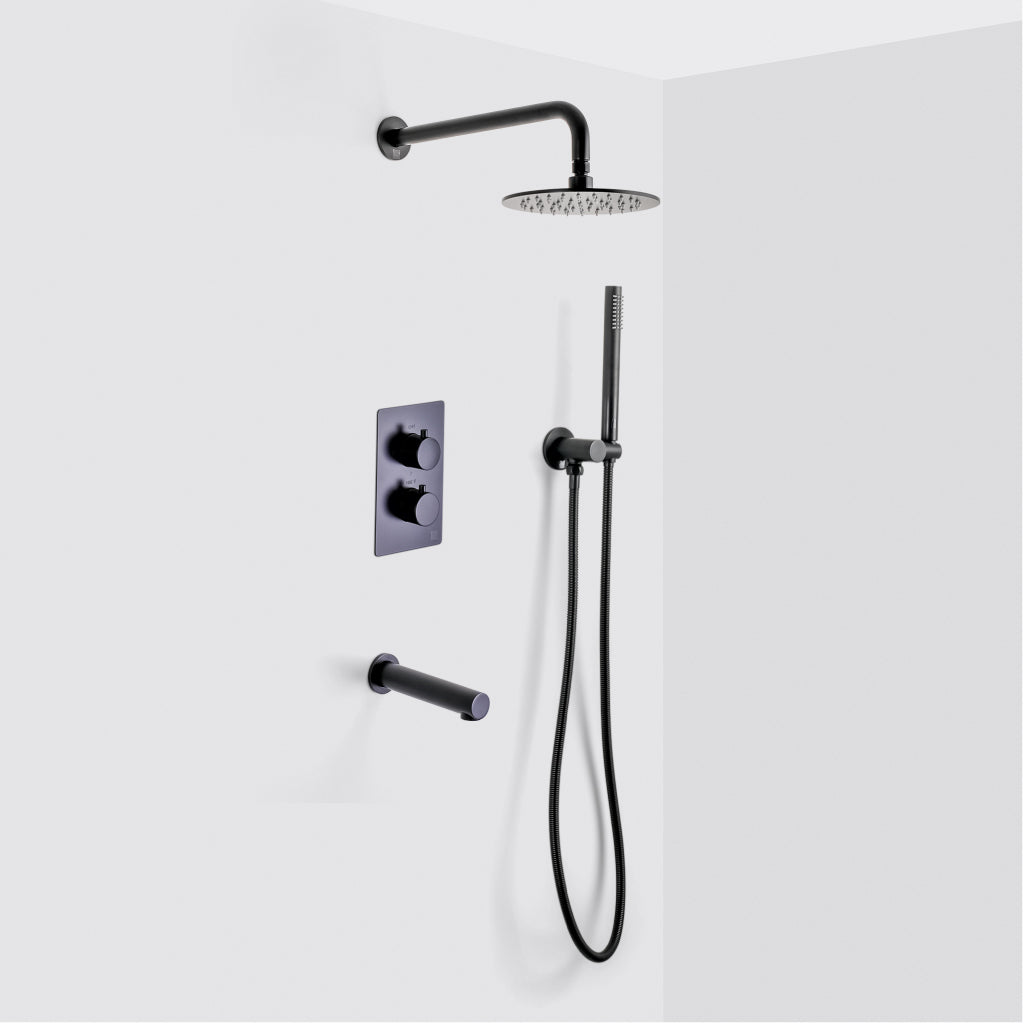3 Way Thermostatic Trim Complete Shower Set with Hand Shower Included - Wall Mount - 8"